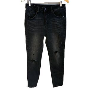 Risen Jeans Women's Size 11/30 Black Skinny Distressed Denim Stretch Classic